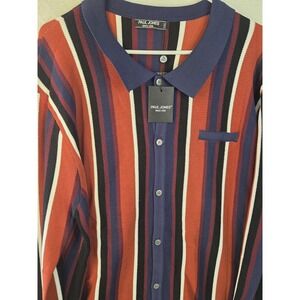 Paul‎ Jones Shirt Mens 2XL Striped Knit Button Up Preppy Retro Y2K Throwback NEW